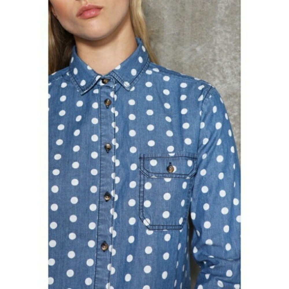 Urban Outfitters denim polka dot button up